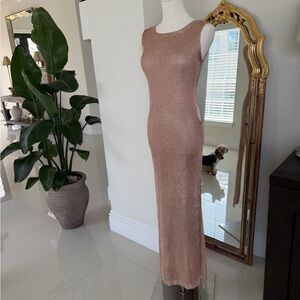 Sleeveless Shimmery Rose Gold Maxi Dress